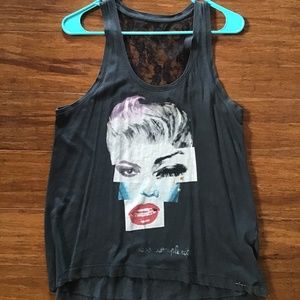 vintage TOP miss complexity BLACK cotton + lace SHIRT m